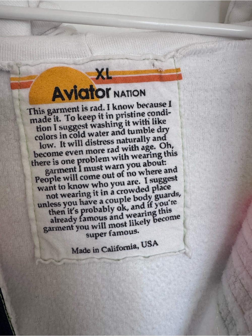 Aviator Nation 5 Stripe Zip Hoodie - White with Neon Rainbow Stripes - Picture 3 of 4